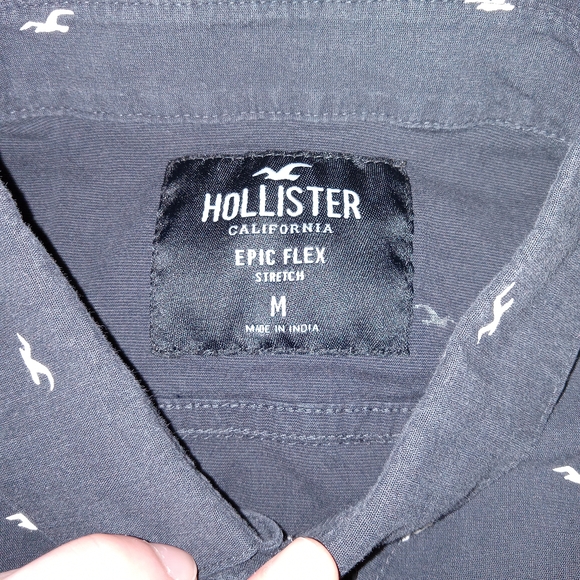 Hollister Shirt Mens M Navy Blue Epic Flex Stretch Button Down Preppy Y2K Cotton - Picture 7 of 10